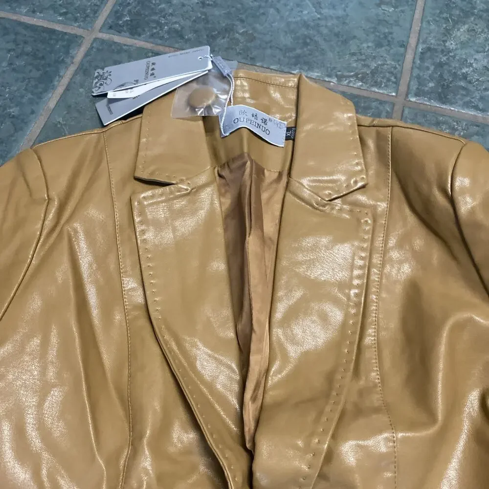 C22 Oupeinuo Tab Women's Faux Leather Jacket Blazer XL